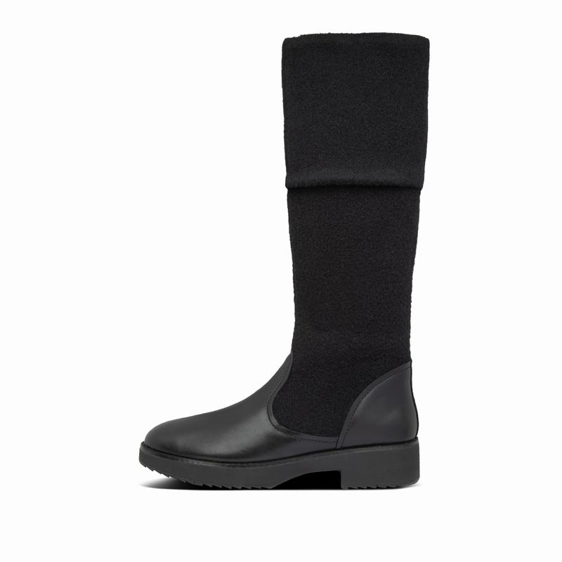 FitFlop Nisse Leder Wool Schwarz - FitFlop Hohe Stiefel Damen Sale [EPAV-27341]